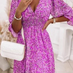 Levency Floral V Neck Elastic Waist Mini Dress New In