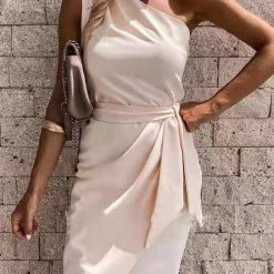 Levency New In One Shoulder Belted Mini Dress