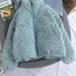 Levency Corduroy Stand Collar Puffer Coat