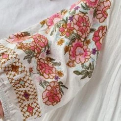 Levency New In Embroidery Tassels Puff Sleeve Mini Dress