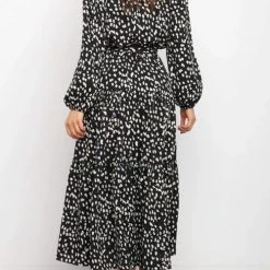Levency New In Print Belted Long Sleeve Maxi Dress