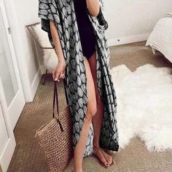 Levency Leaf Belted Kimono Cardigan