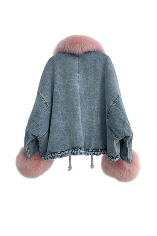 Levency Detachable Fuzzy Faux Fur Collar Denim Coat New In 39 Levency Detachable Fuzzy Faux Fur Collar Denim Coat New In