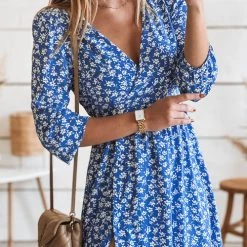 Levency Print Seven Sleeve Slit Wrap Maxi Dress