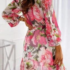 Levency Floral Bleted Long Sleeve Mini Dress New In