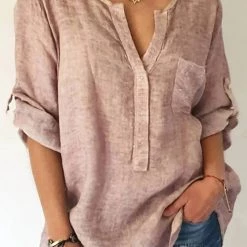 Levency Sequin Pockets V Neck Blouse
