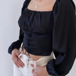 Levency Square Neck Lace Up Top