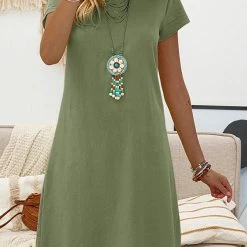 Levency New In Solid V Neck Short Sleeve Mini Dress