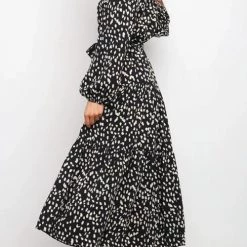 Levency New In Print Belted Long Sleeve Maxi Dress