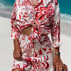 Levency New In Print Tie Blouse Short Set