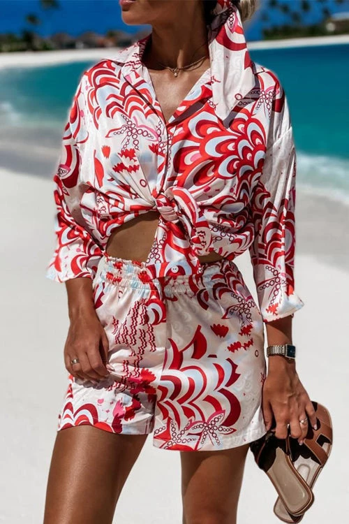 Levency New In Print Tie Blouse Short Set 2 Levency New In Print Tie Blouse Short Set