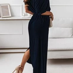 Levency Dew Shoulder Slit Belted Bat Dress 37 Levency Dew Shoulder Slit Belted Bat Dress