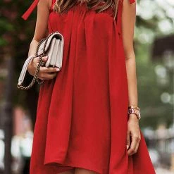 Levency Solid Tie Shoulder Mini Dress New In