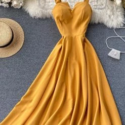 Levency Solid V Slip Maxi Dress