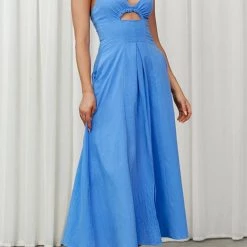 Levency Cut Out Backless V Neck Maxi Dress