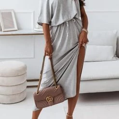 Levency Dew Shoulder Slit Belted Bat Dress 22 Levency Dew Shoulder Slit Belted Bat Dress