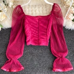 Levency Mesh Puff Sleeve Crop Top