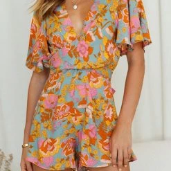 Levency New In Sage Floral Tie Back Printed Romper