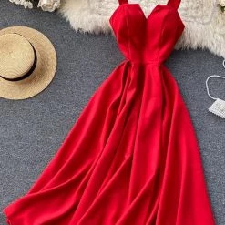 Levency Solid V Slip Maxi Dress