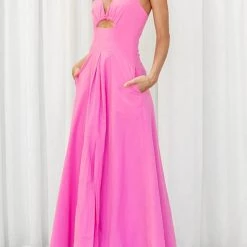 Levency Cut Out Backless V Neck Maxi Dress