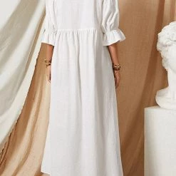 Levency New In Button Pockets O Neck Midi Dress