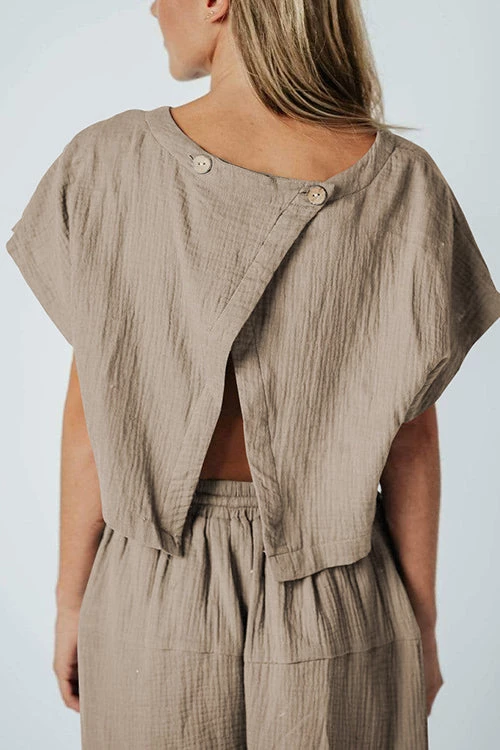 Levency Slit Back Solid Drawstring Jumpsuit 9 Levency Slit Back Solid Drawstring Jumpsuit