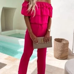 Levency Ruffles Off The Shoulder Drawstring Jumpsuits 27 Levency Ruffles Off The Shoulder Drawstring Jumpsuits