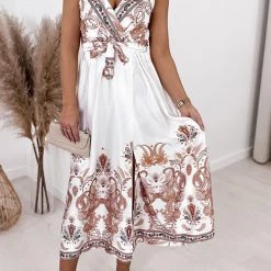 Levency New In Paisley Print V Neck Slip Maxi Dress