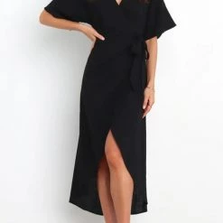 Levency Solid V Neck Tulip Wrap Dress New In 16 Levency Solid V Neck Tulip Wrap Dress New In