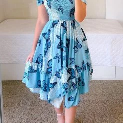 Levency Shirred Bodice Off Shoulder Flap Asymmetric Dress New In