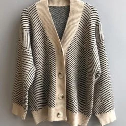 Levency Stripe Button Cardigan