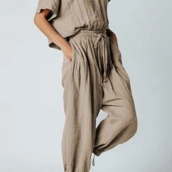 Levency Slit Back Solid Drawstring Jumpsuit 30 Levency Slit Back Solid Drawstring Jumpsuit