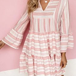 Levency Striped Flares Sleeve Tiered Mini Dress 12 Levency Striped Flares Sleeve Tiered Mini Dress