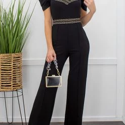Levency Puff Sleeve Off The Shoulder Solid Jumpsuit New In