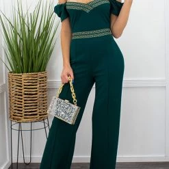 Levency Puff Sleeve Off The Shoulder Solid Jumpsuit New In