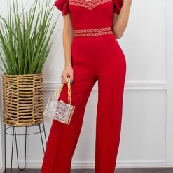 Levency Puff Sleeve Off The Shoulder Solid Jumpsuit New In