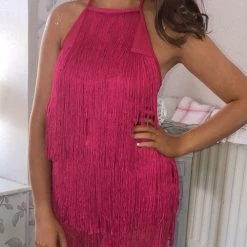 Levency New In Halter Neck Open Back Tassel Hem Romper