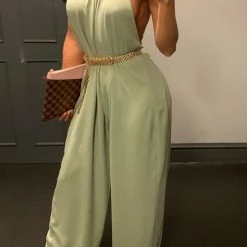 Levency Halter Neck Backless Jumpsuits