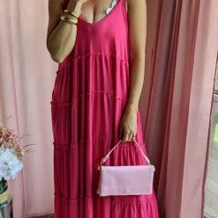 Levency New In Tiered Pockets Slip Maxi Dress