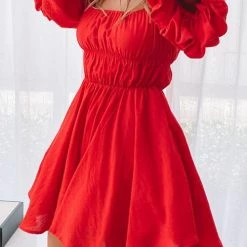 Levency New In Off Shoulder Puff Sleeve Mini Dress