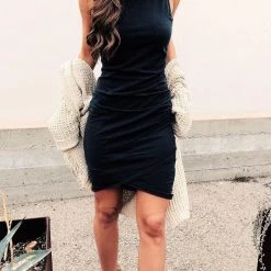 Levency Asymmetry Ruched Sheath Mini Dress