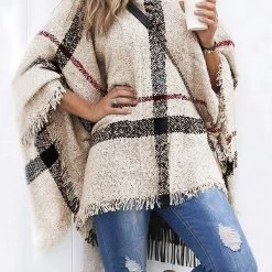 Levency New In Stripe Tassel Loose High Collar Sweaters