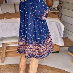 Levency New In Boho Print Long Sleeve Mini Dress