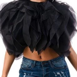 Levency New In Ruffled Feathers Sleeveless Tulle Top