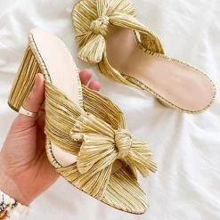 Levency Metal Feeling Bow High Heel Slipper New In