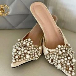 Levency Pearl Lace High Heel Mules New In