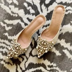 Levency Pearl Lace High Heel Mules New In