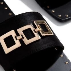 Levency Print Rivets Chains Flat Slipper New In