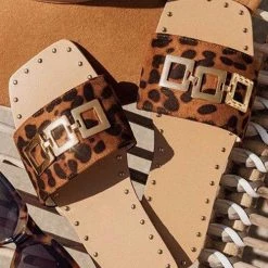 Levency Print Rivets Chains Flat Slipper New In