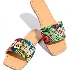 Levency Print Rivets Chains Flat Slipper New In